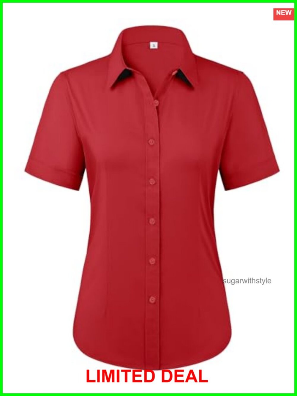 Womens Stain Shield Wrinkle Free Short Sleeve Button Down Dress Shirt